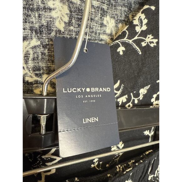 Lucky Brand 2-Pc Linen Shorts Set Black & Cream Floral Elastic Waist SZ XL NWT - Picture 5 of 7